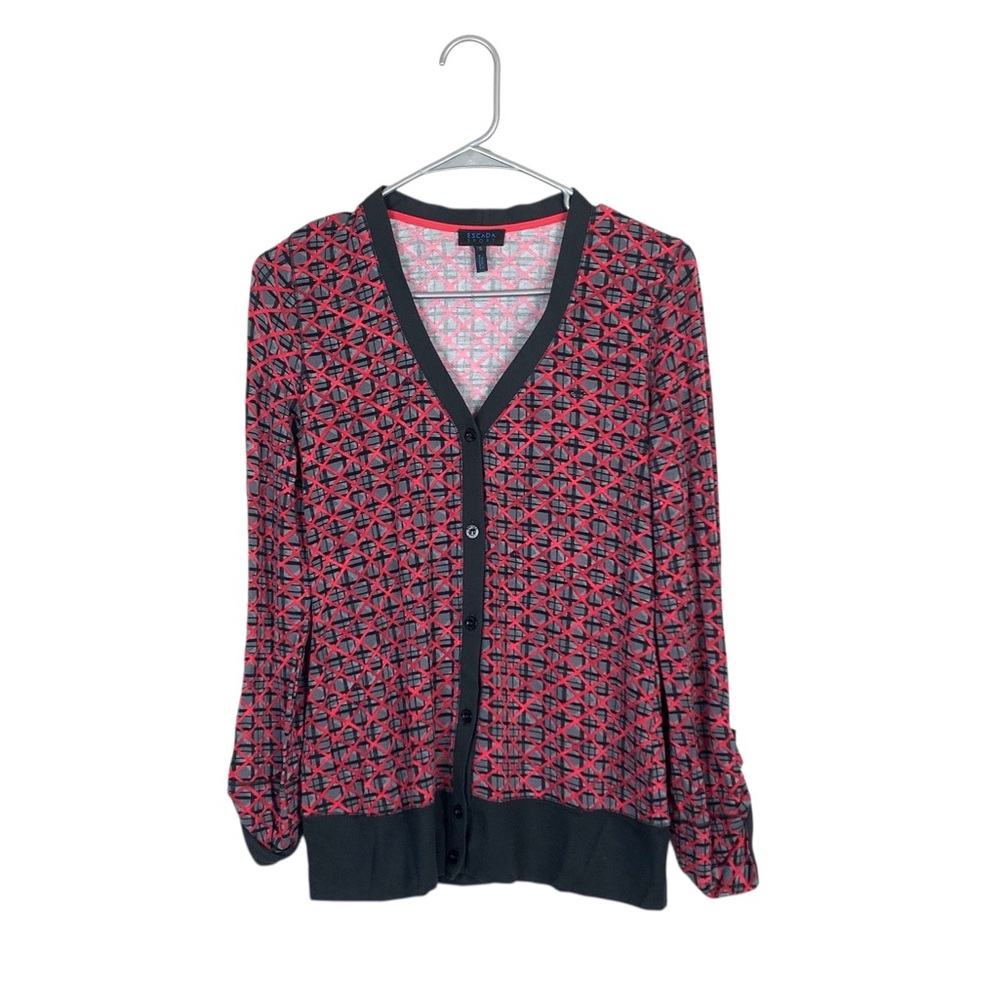 Escada sport all over print button front top cardigan size small mature luxury